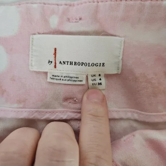 Anthropologie Jamie Chino Pants Sz 4 Pink Tie Dye Straight Cute 90s Floral Retro - Picture 5 of 9
